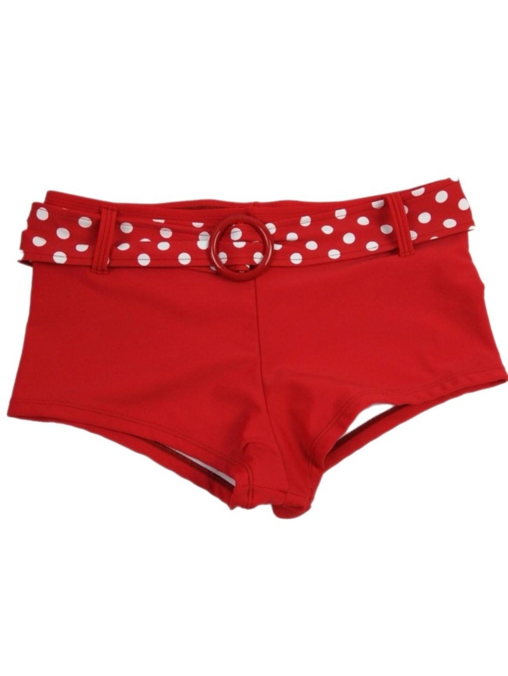 NWOT Marina West Red Polka Dot Belted Swim Bikini Bottom Shorts Retro Swim Sz M